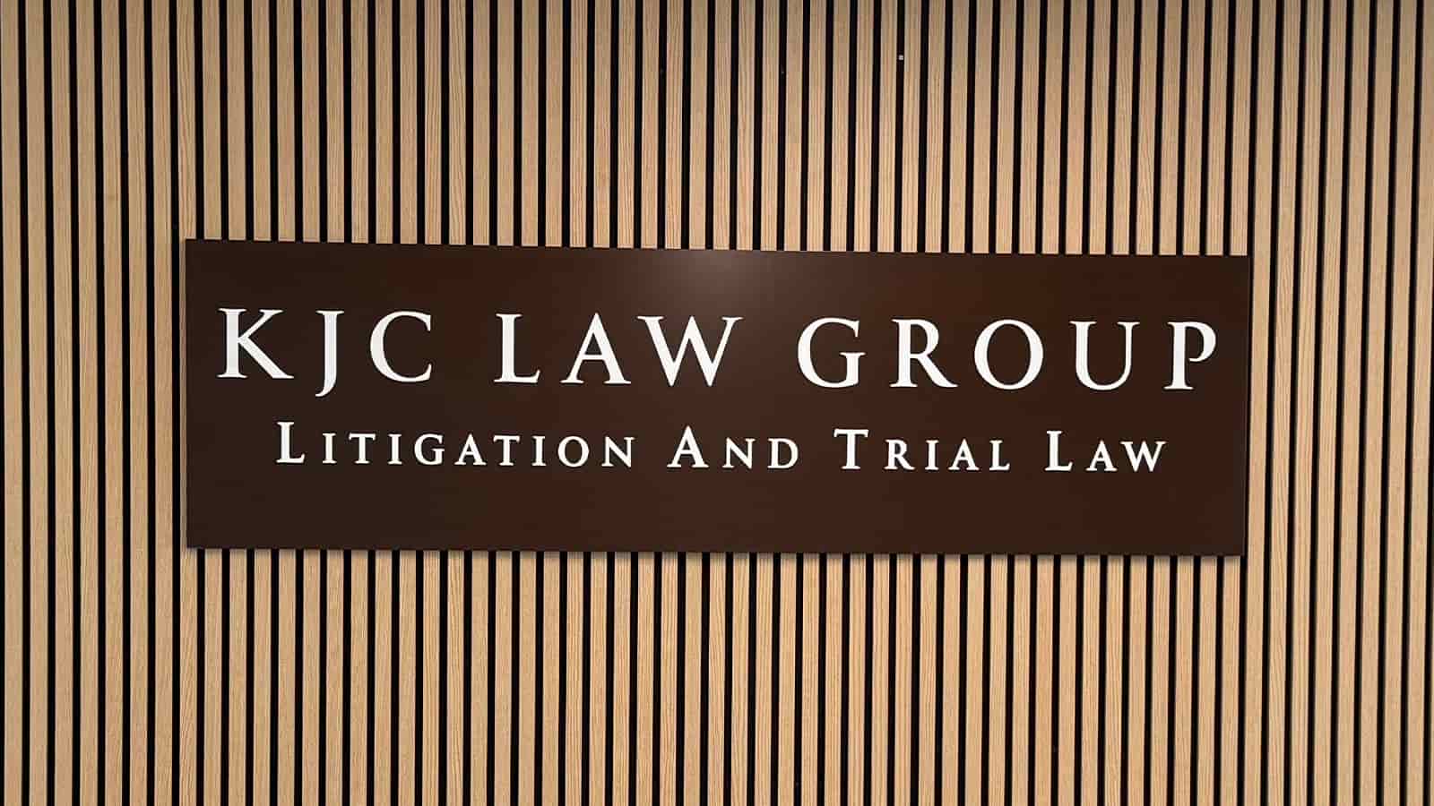 kjc law group lobby display installed at the reception area
