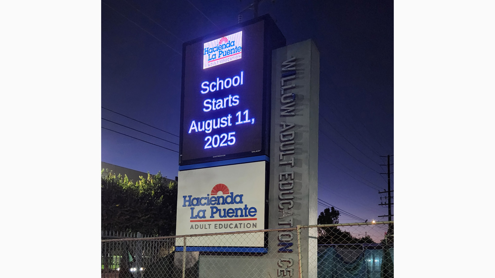acienda la puente pylon sign installed at campus