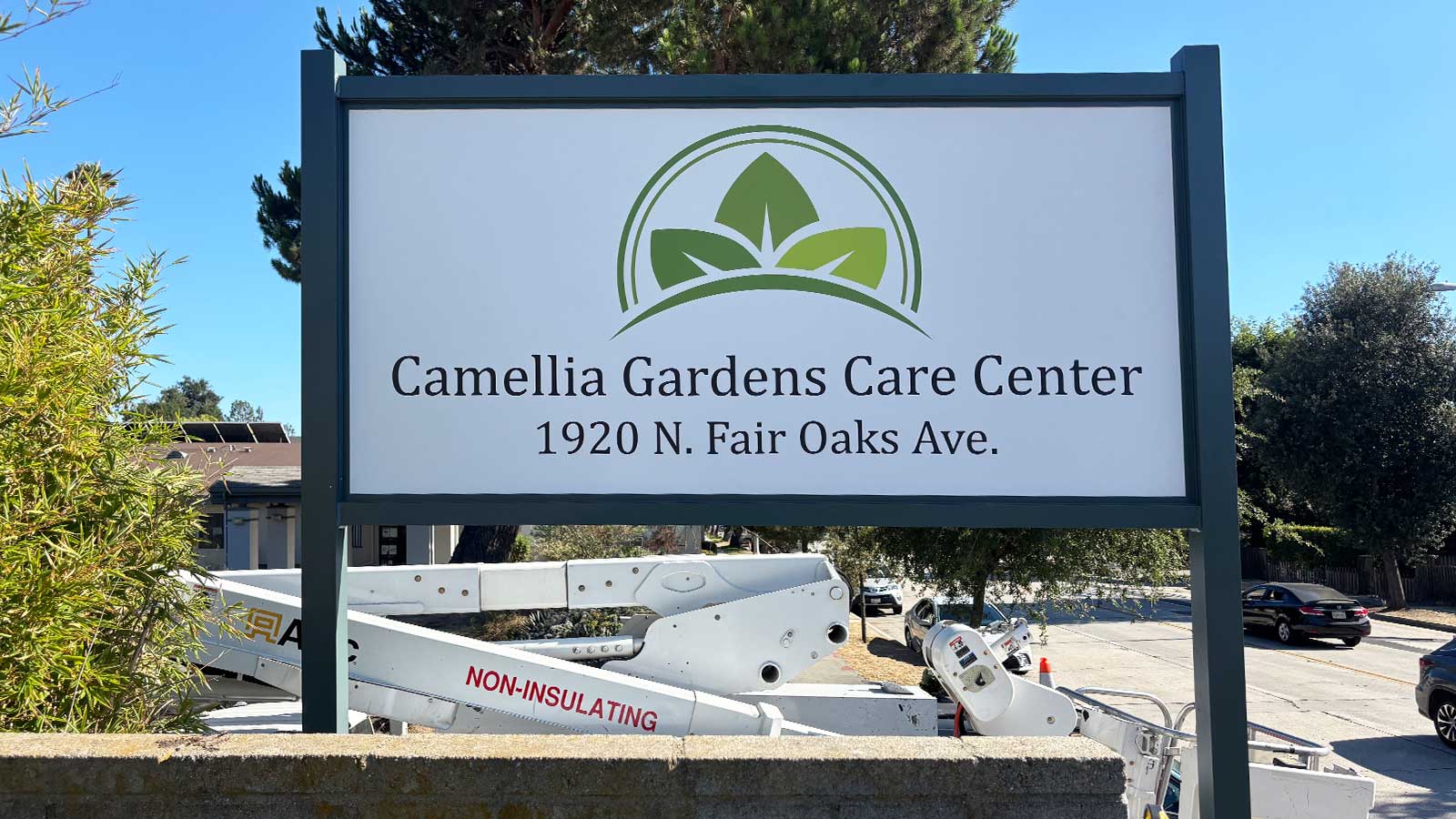 camellia gardens care center vinyl graphics on existing post