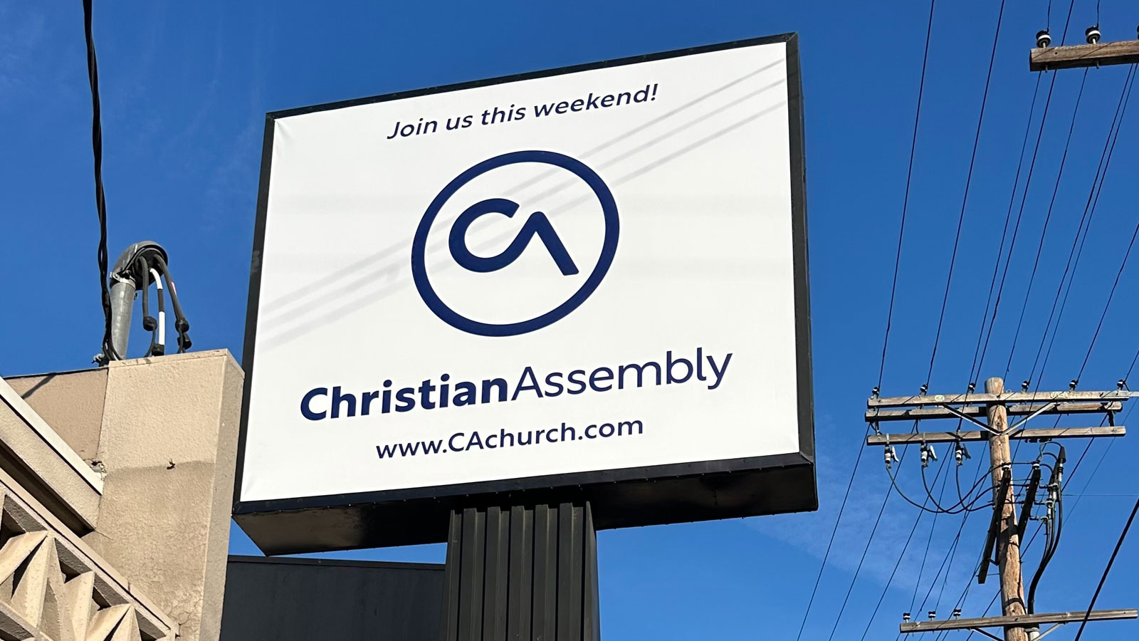 christian assembly church pylon face installation outdoors