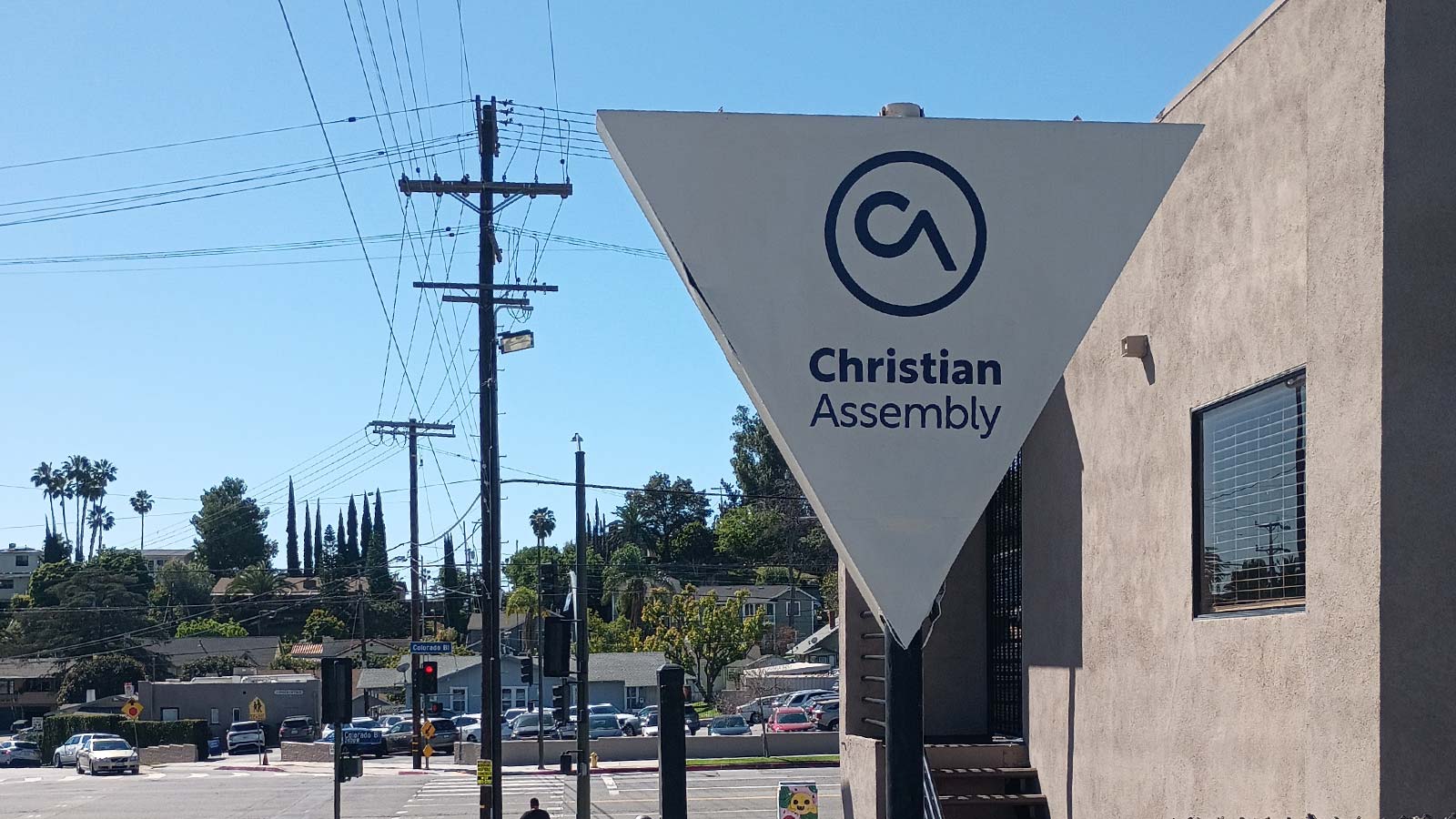 christian assembly church vinyl decals on pylon faces
