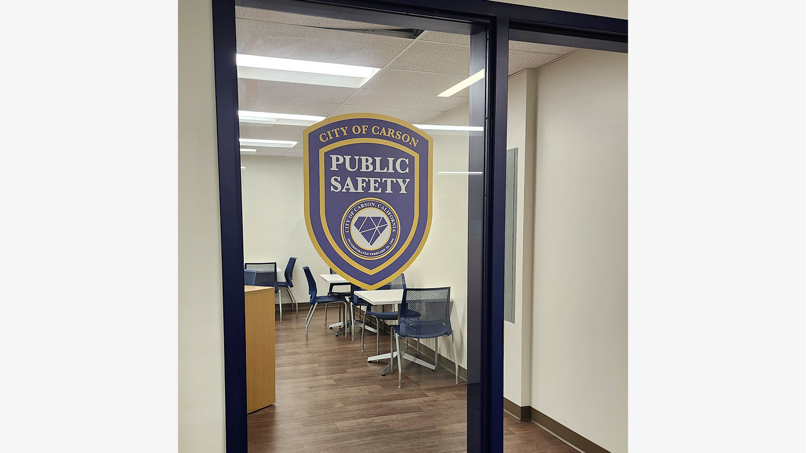 city of carson vinyl decal applied to the door glass