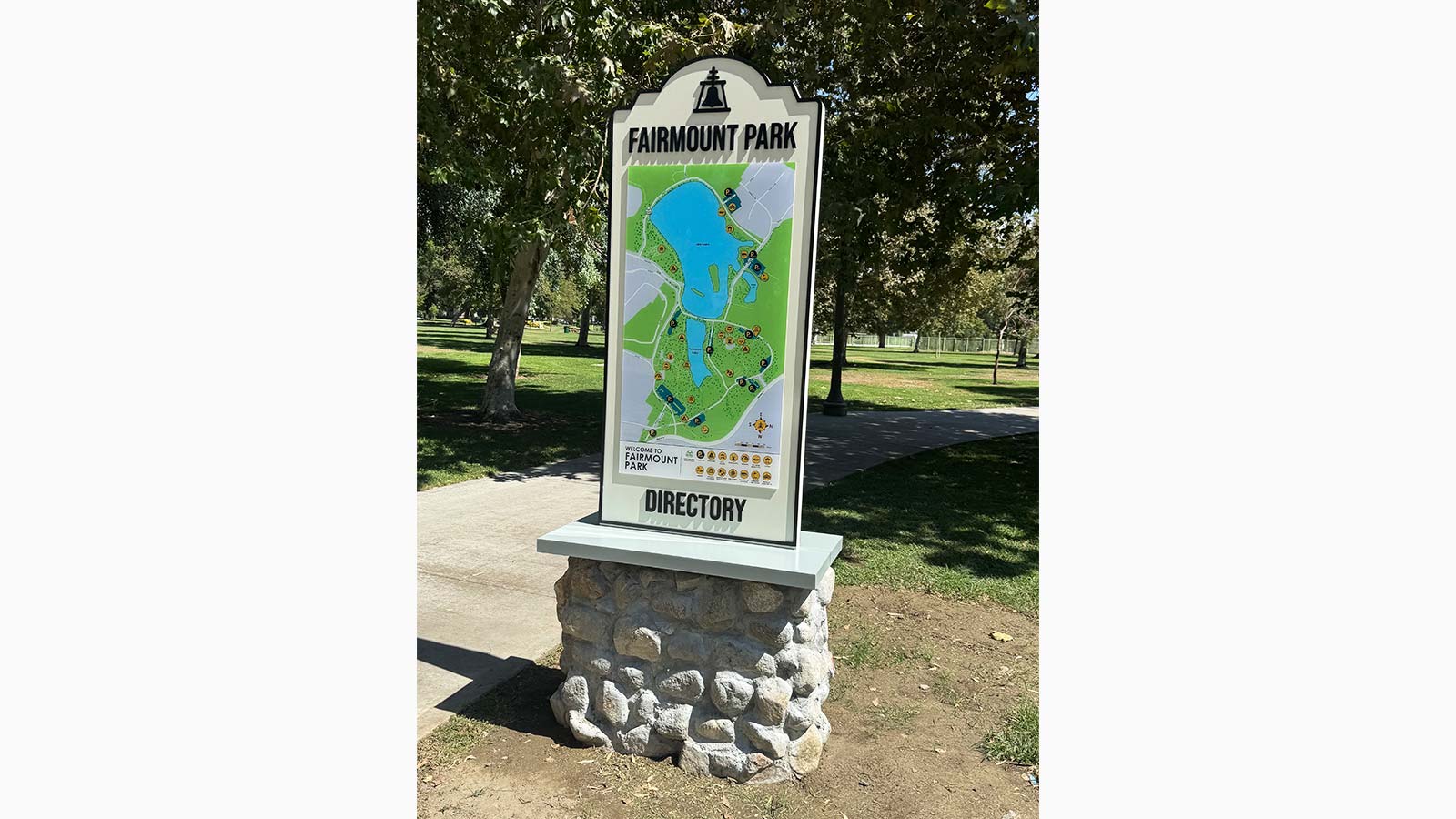 city of riverside directory sign installed in the park