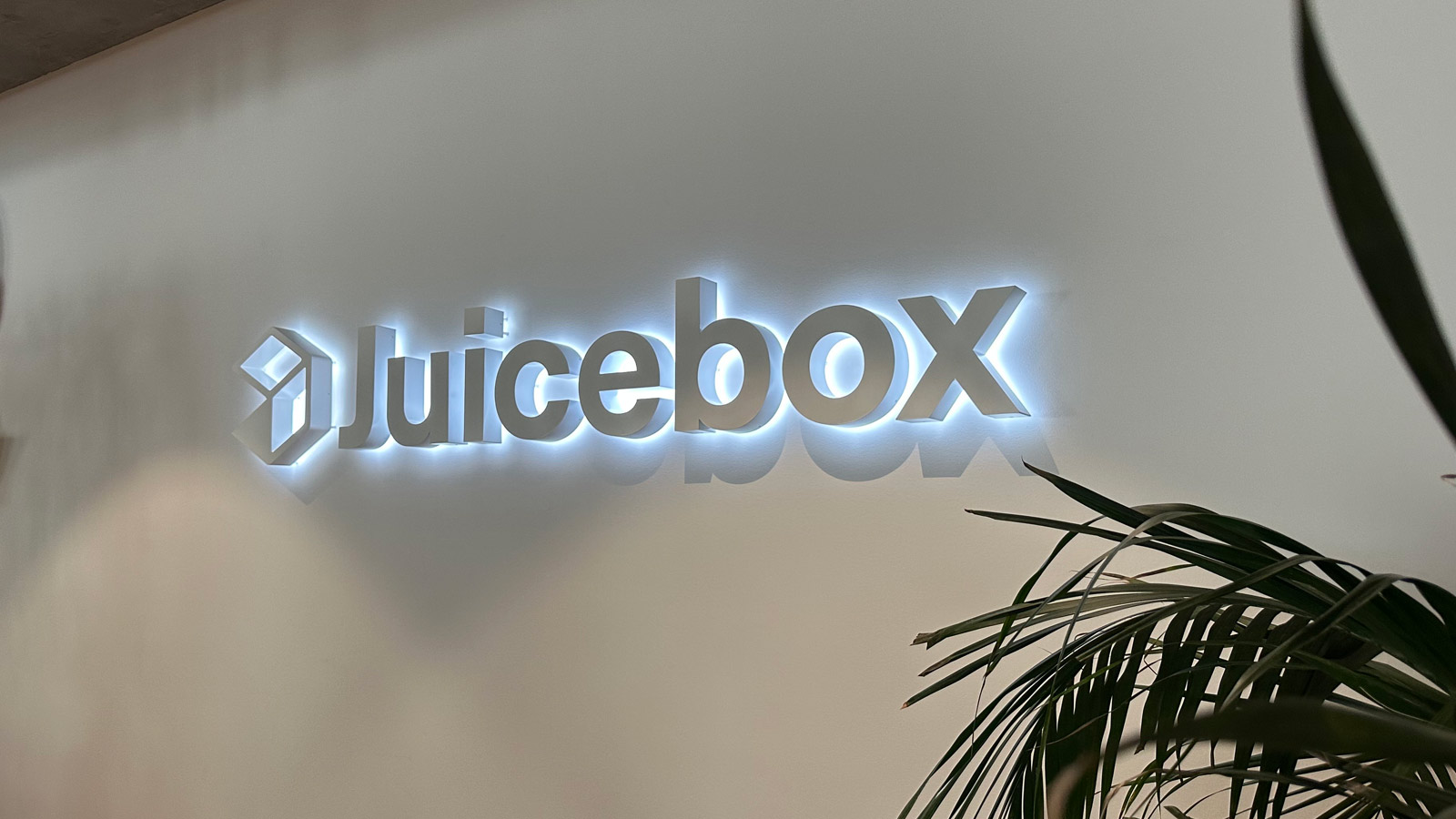 juicebox backlit channel letters mounted on wall