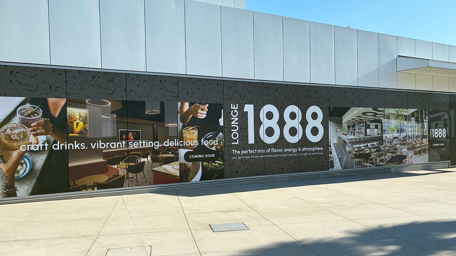 lounge 1888 printed wraps covering full storefront wall