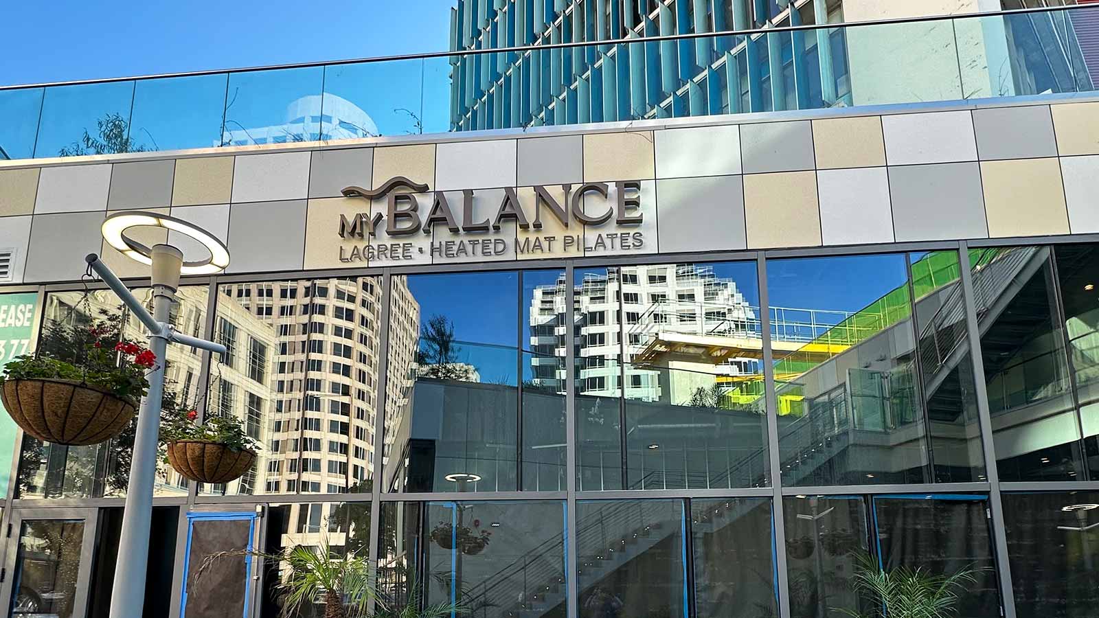 my balance studio channel letters mounted on building wall