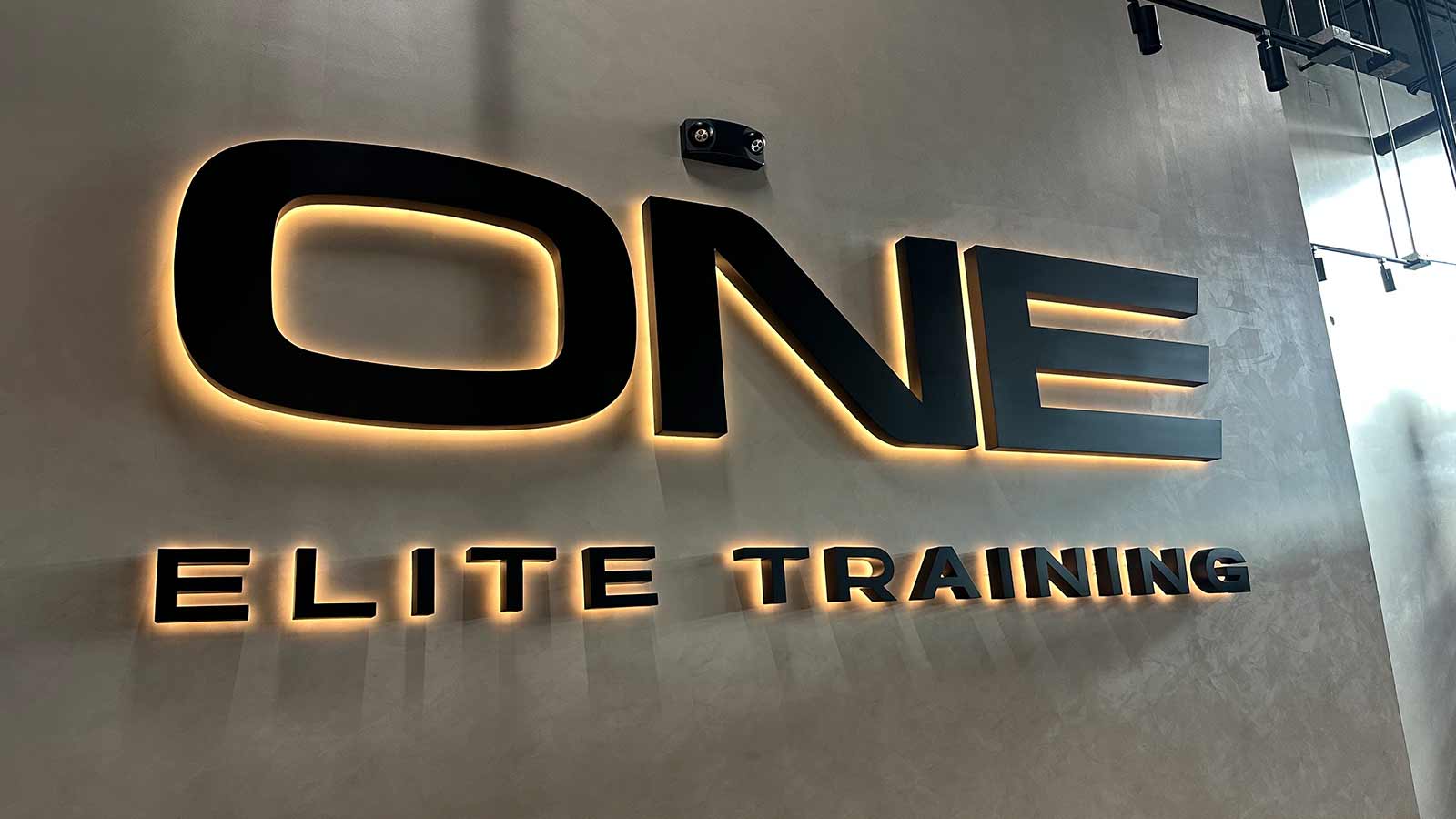 one elite training back lit channel letters on wall