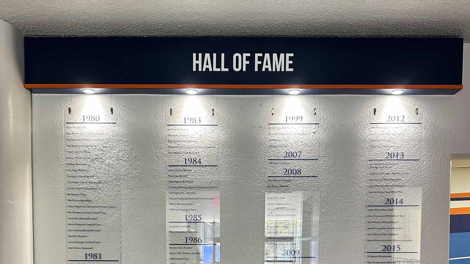 pepperdine university hall of fame sign mounted on wall