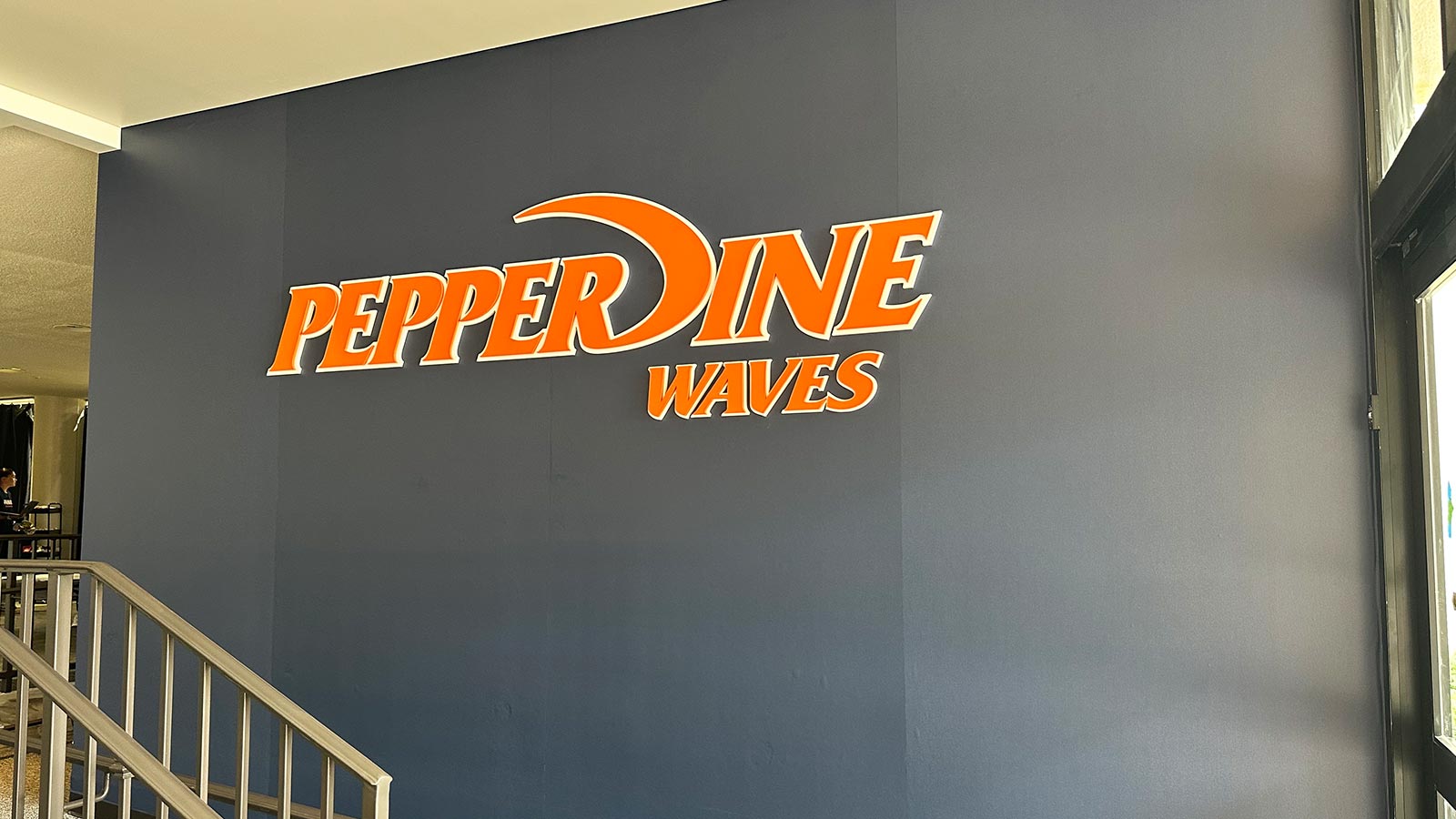 pepperdine university waves letters mounted on campus wall