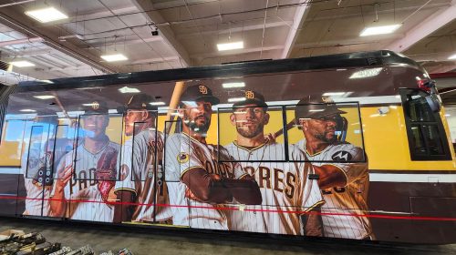 san diego mts padres trolley wrap on transit vehicle