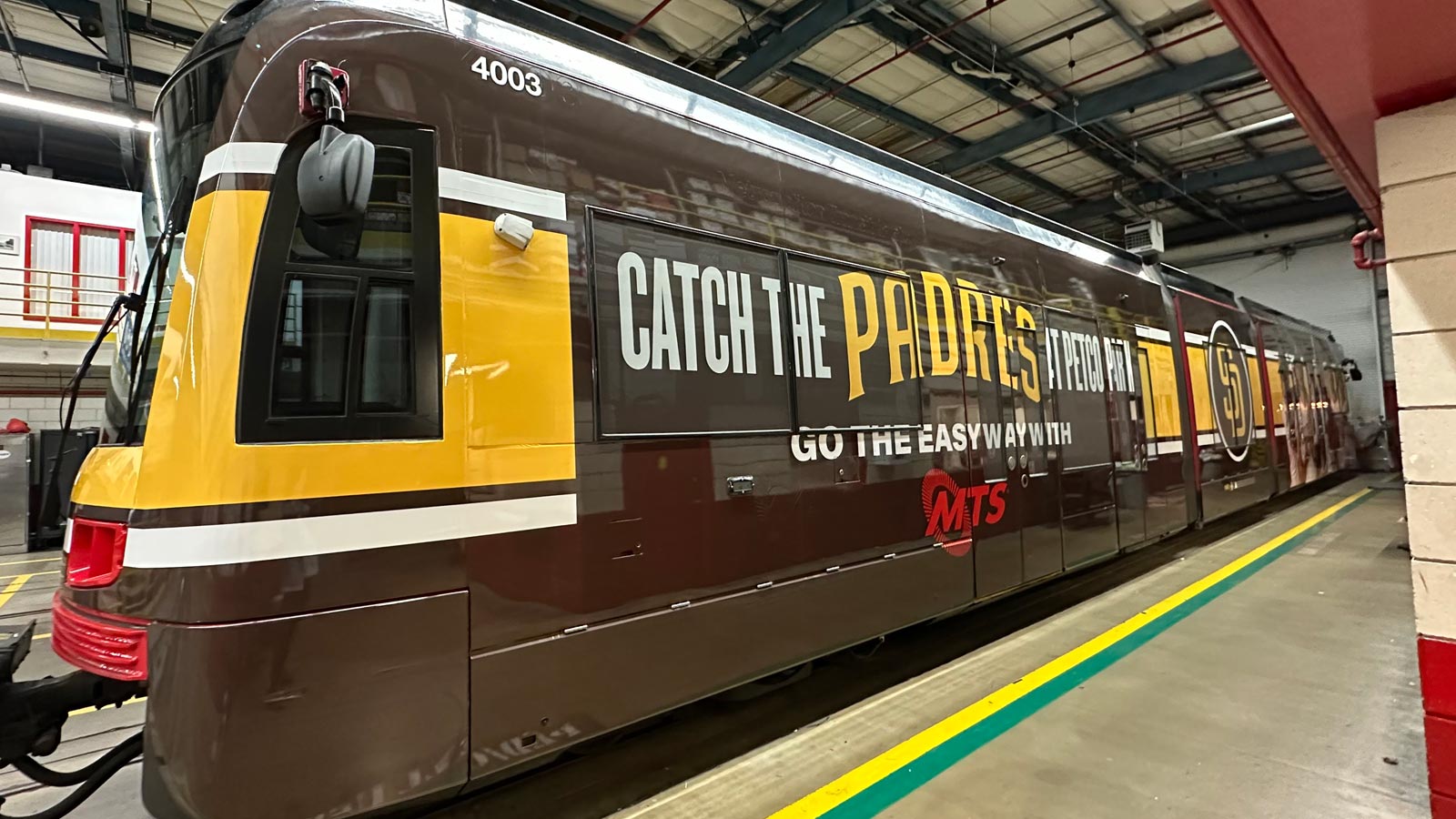 san diego mts trolley vinyl wrap installed for padres
