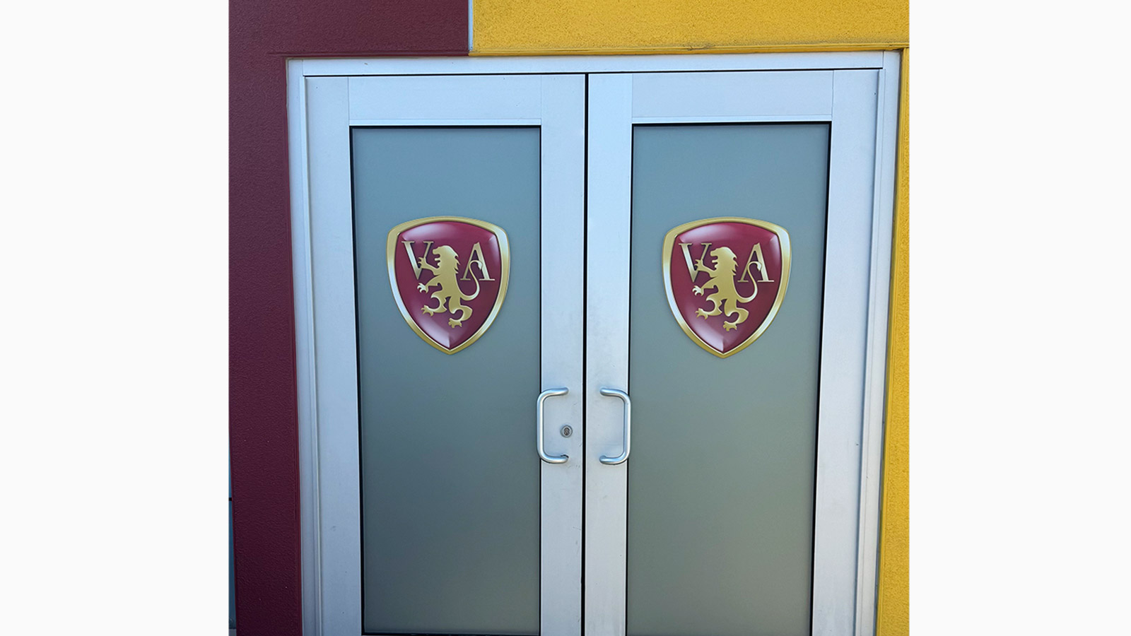 valor academy high school vinyl decal on the exterior doors