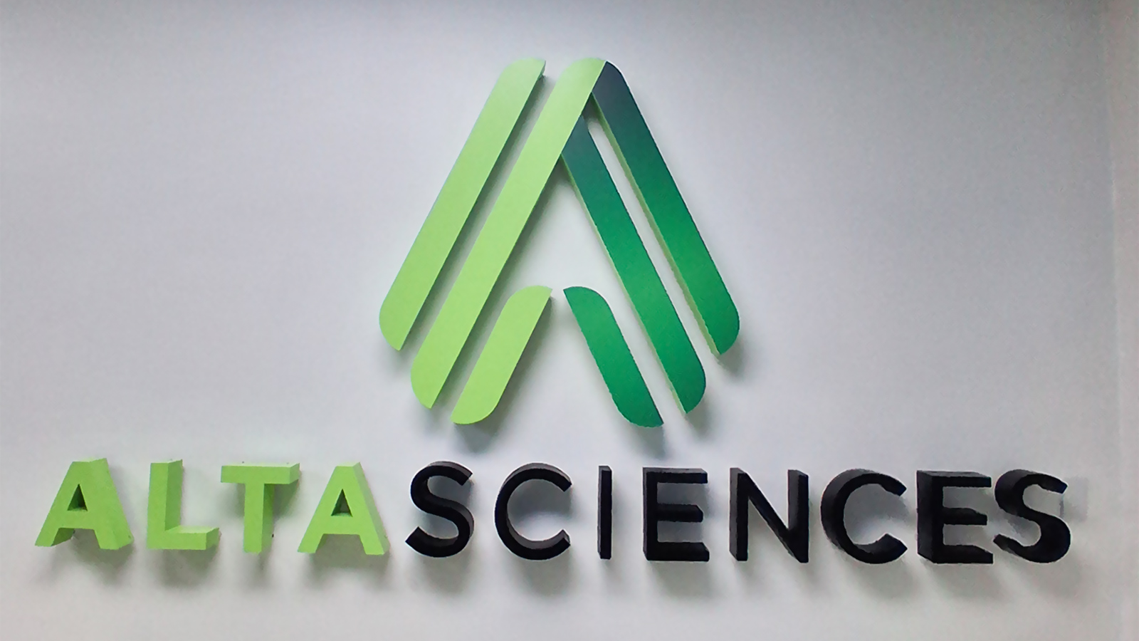 altasciences backlit channel letters on lobby wall