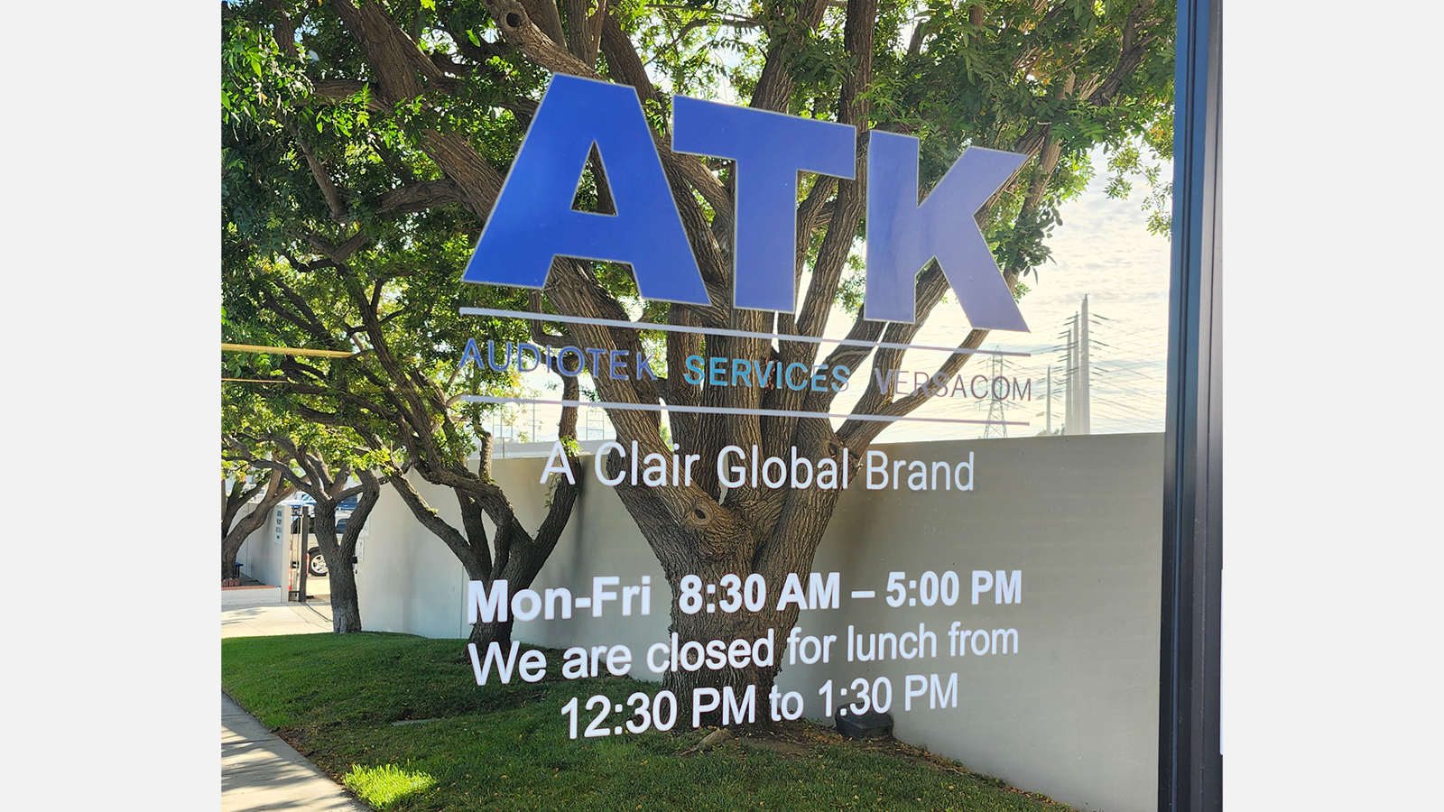 atk audiotek office hours vinyl decal on door