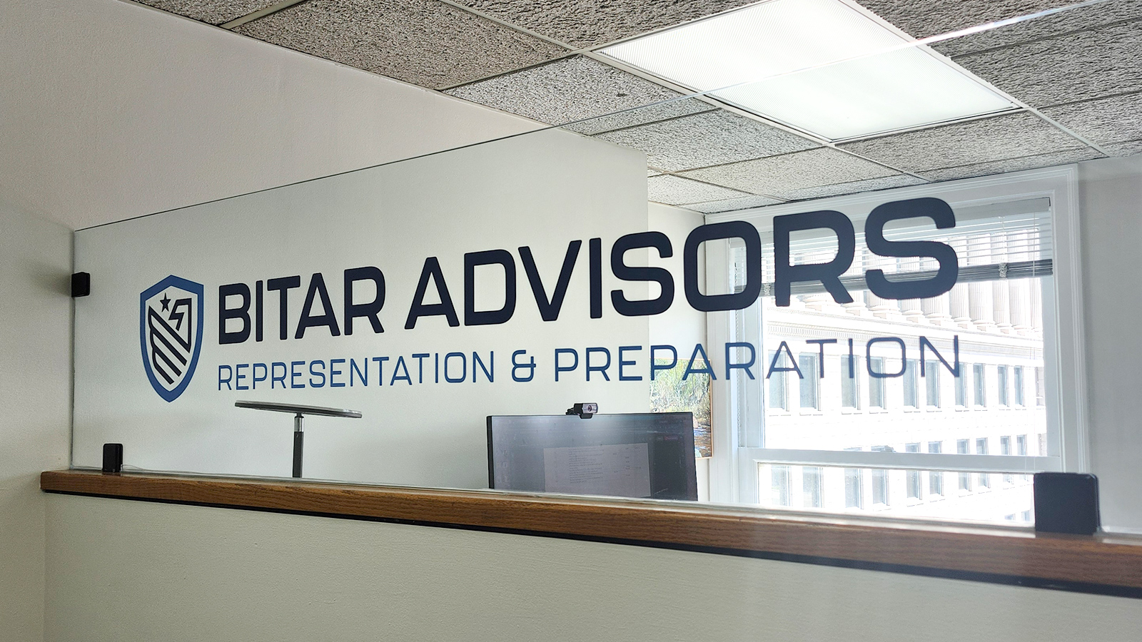 bitar advisors die cut window decal on glass
