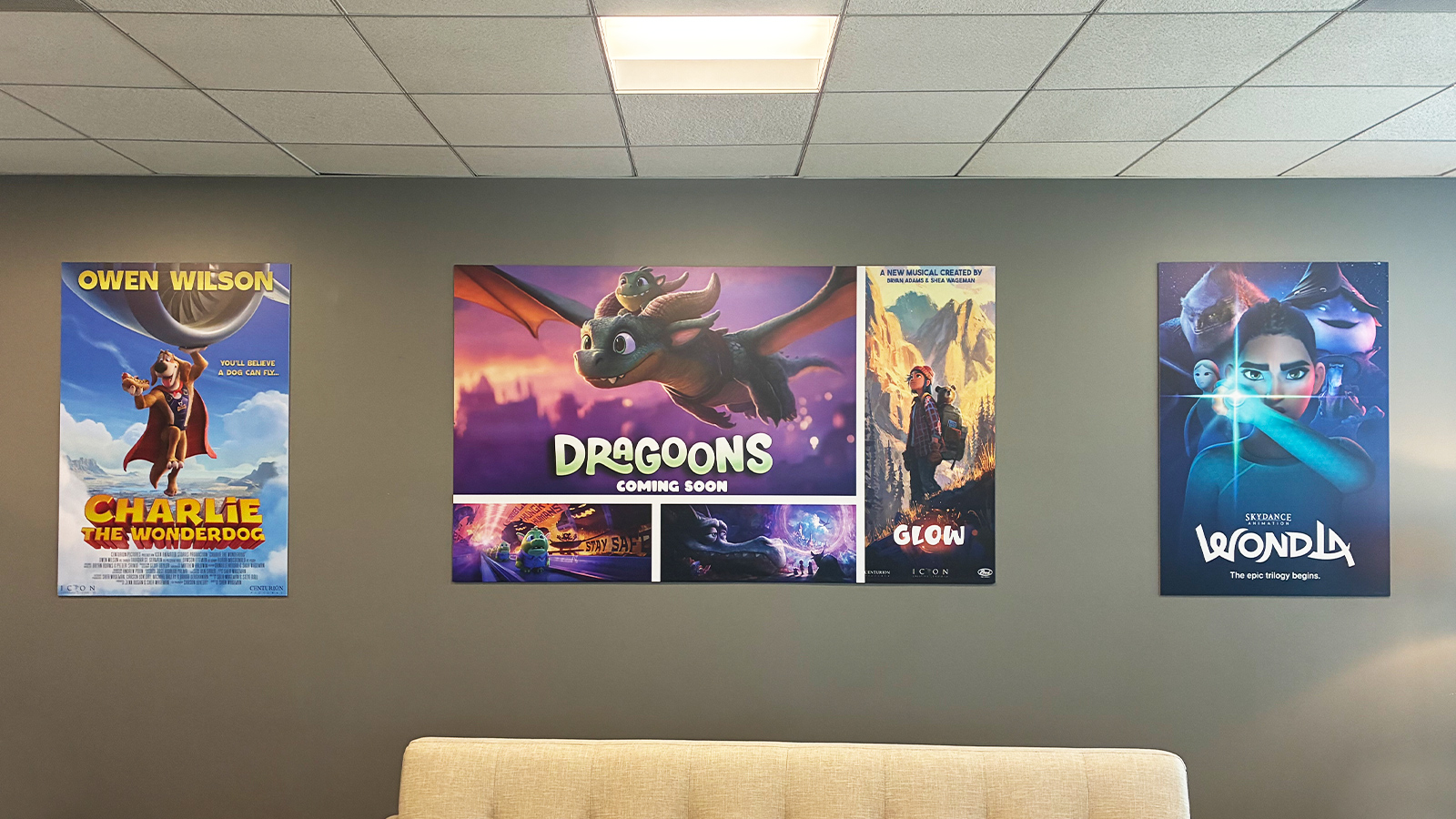 icon creative movie poster boards on office wall