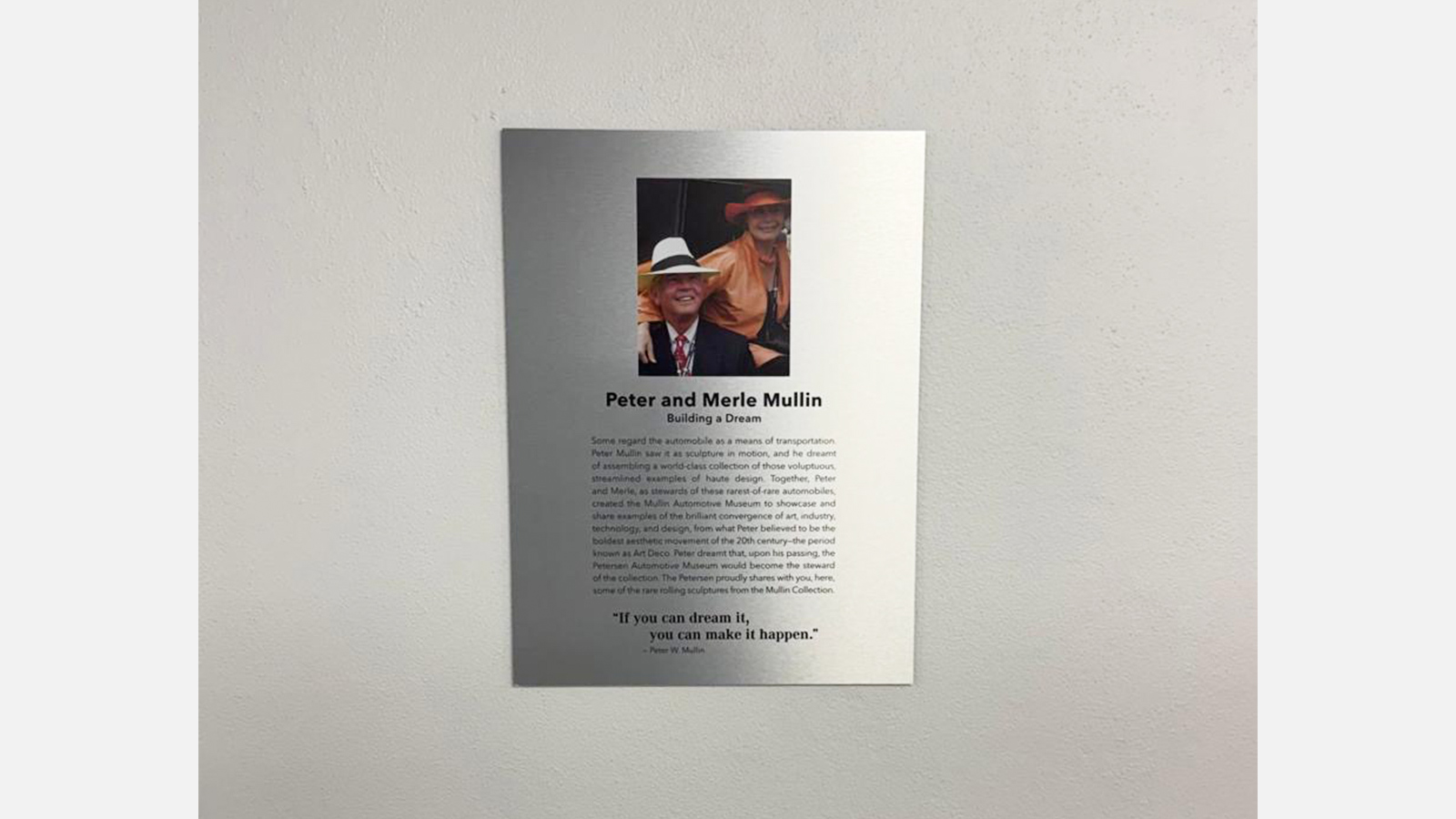 petersen automotive museum dibond plaque on wall