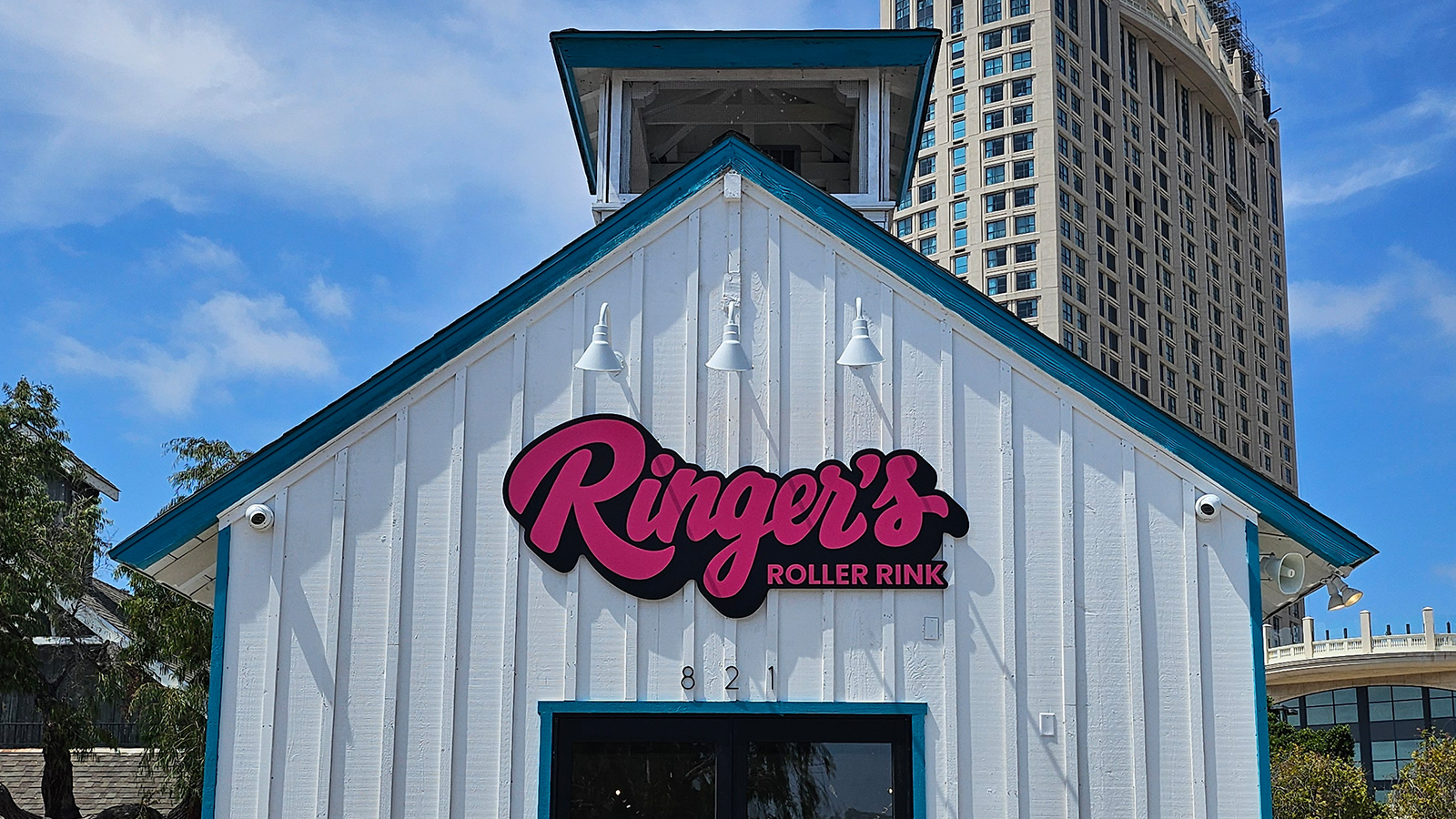 ringers roller rink aluminum logo sign above entrance