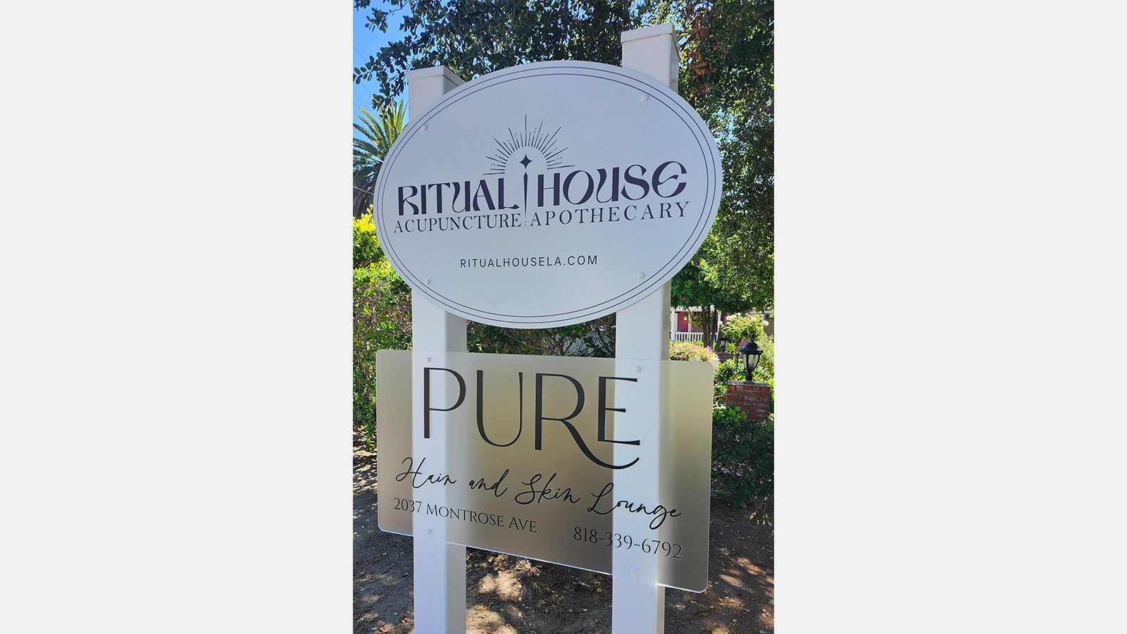 ritual house la pvc post sign installed outdoors