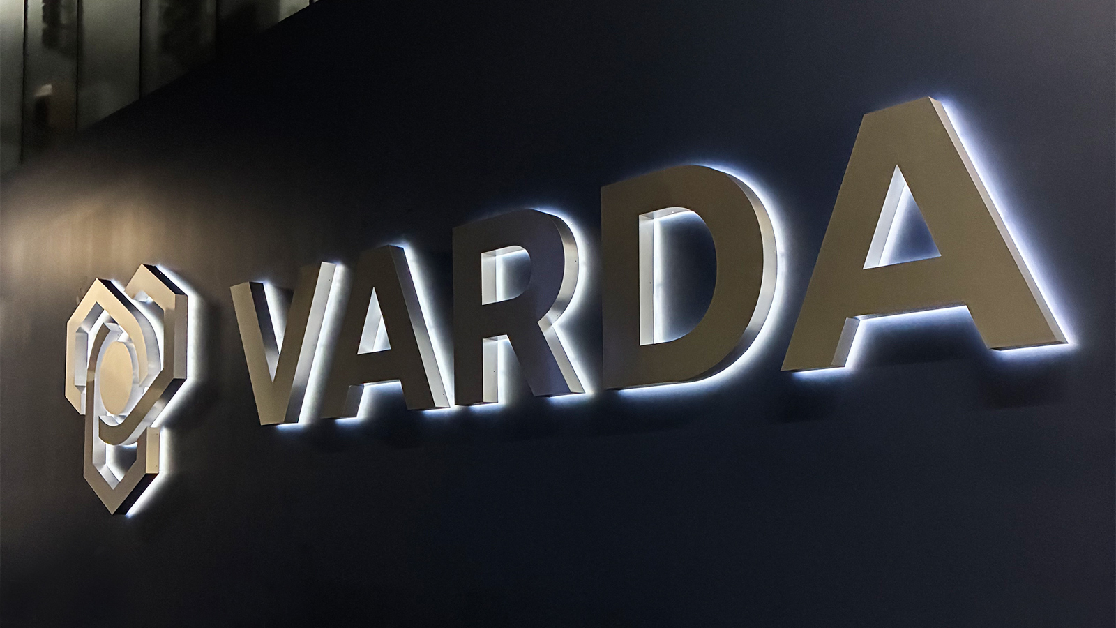 varda space industries backlit channel letters on wall