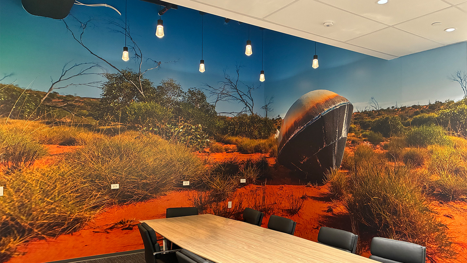 varda space industries wall vinyl mural in conference room